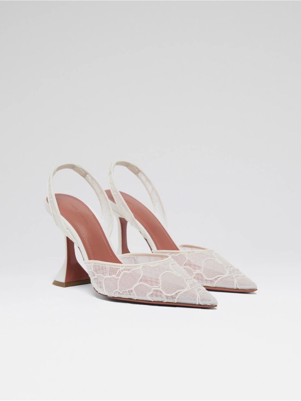 BRAND NEW NEVER WORN. Amina Muaddi White Lace Pointed Slingback Heels